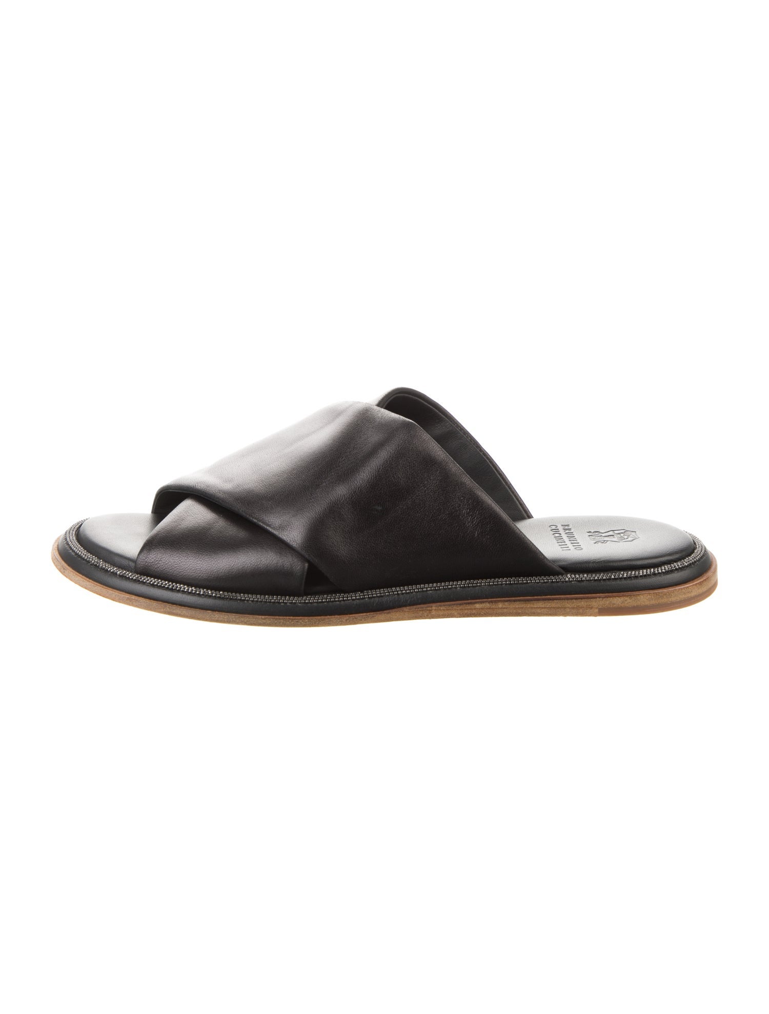 Brunello Cucinelli Leather Beaded Accents Slides