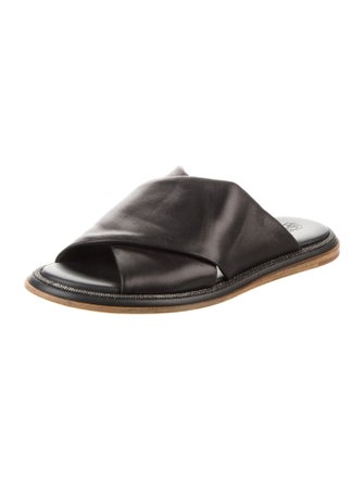 Brunello Cucinelli Leather Beaded Accents Slides