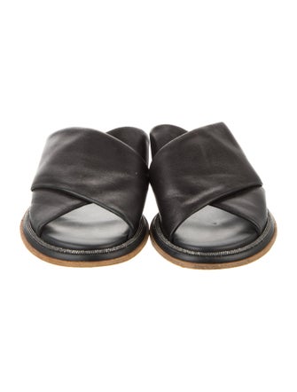 Brunello Cucinelli Leather Beaded Accents Slides