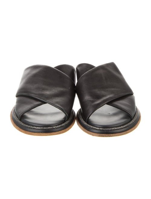 Brunello Cucinelli Leather Beaded Accents Slides
