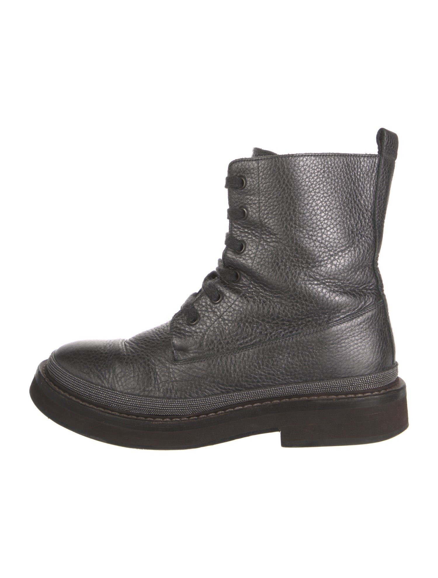Brunello Cucinelli Monili Leather Combat Boots