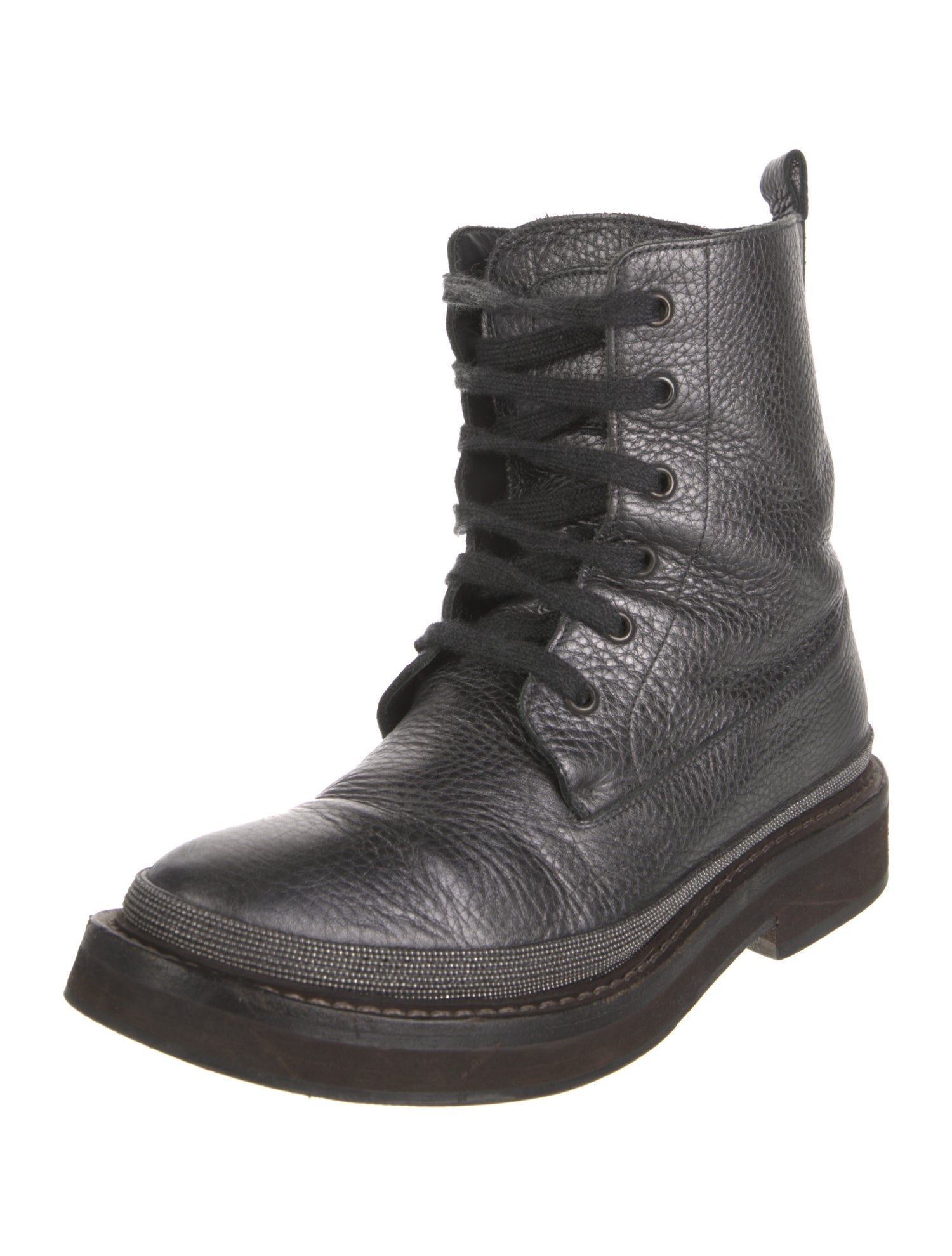 Brunello Cucinelli Monili Leather Combat Boots