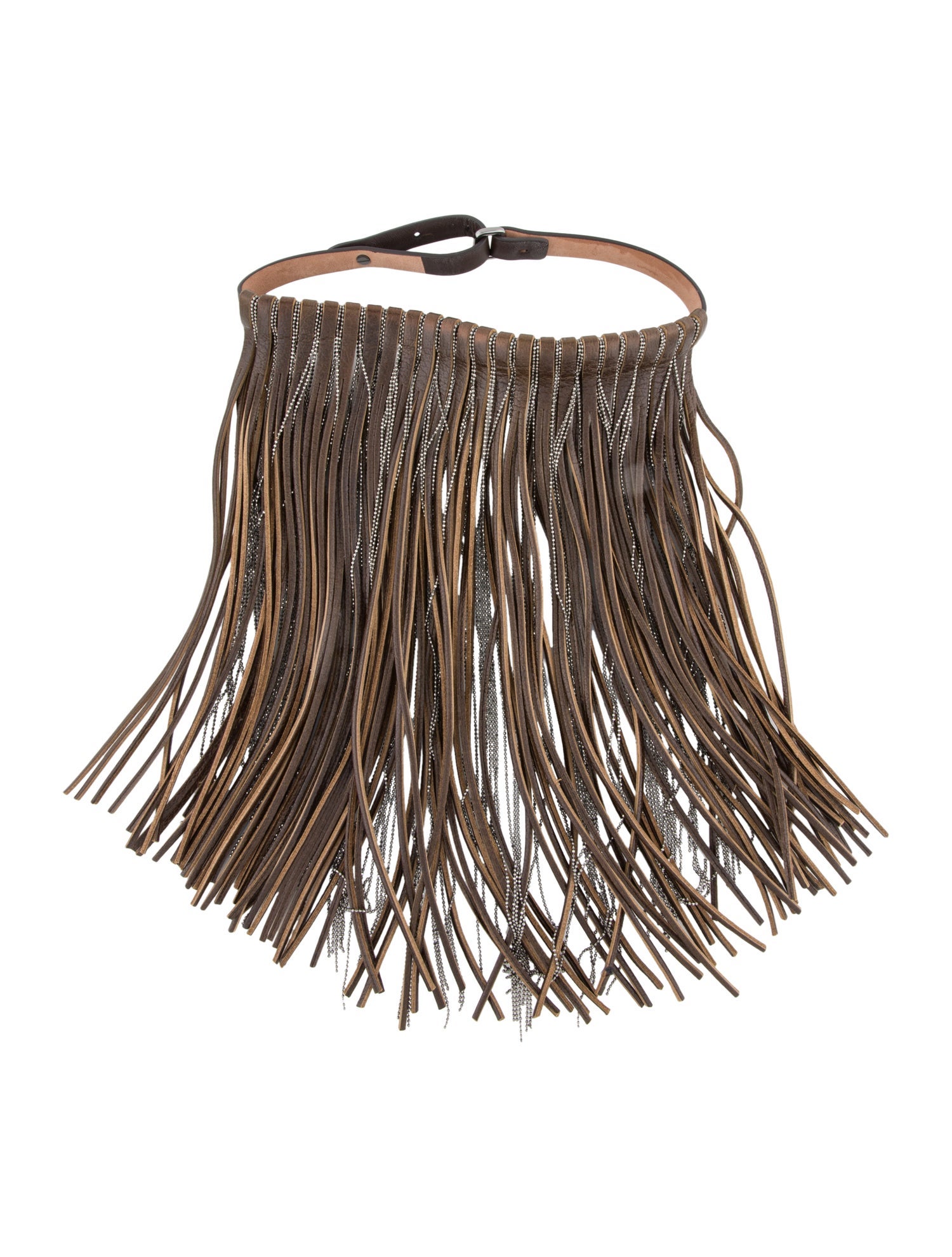 Brunello Cucinelli Leather Monili Bead Fringe Bib Necklace