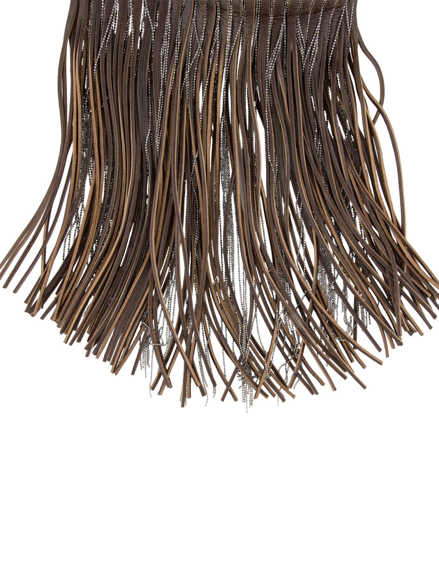Brunello Cucinelli Leather Monili Bead Fringe Bib Necklace