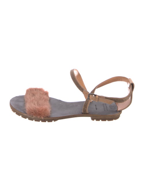Brunello Cucinelli Leather Fur Trim Sandals