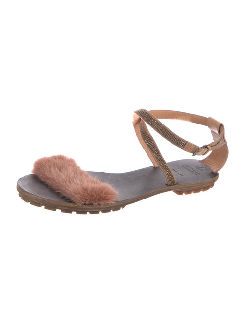 Brunello Cucinelli Leather Fur Trim Sandals