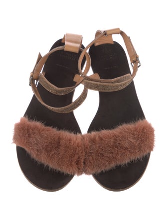 Brunello Cucinelli Leather Fur Trim Sandals