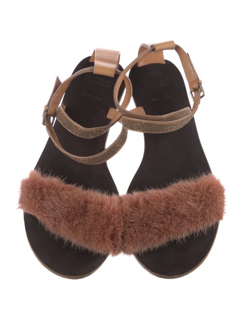 Brunello Cucinelli Leather Fur Trim Sandals