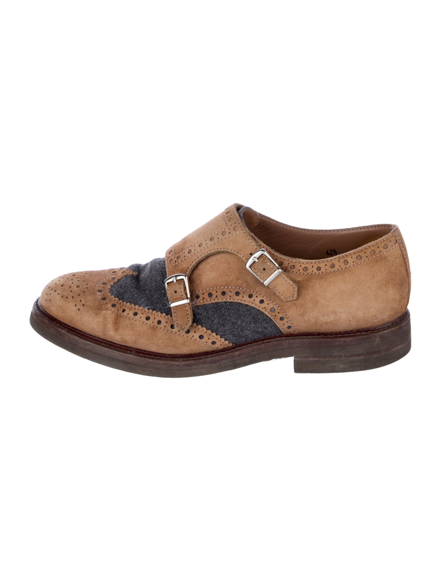 Brunello Cucinelli Suede Colorblock Pattern Monk Straps