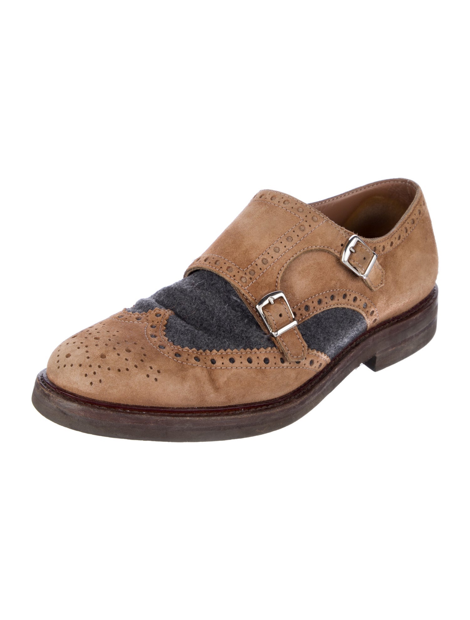 Brunello Cucinelli Suede Colorblock Pattern Monk Straps