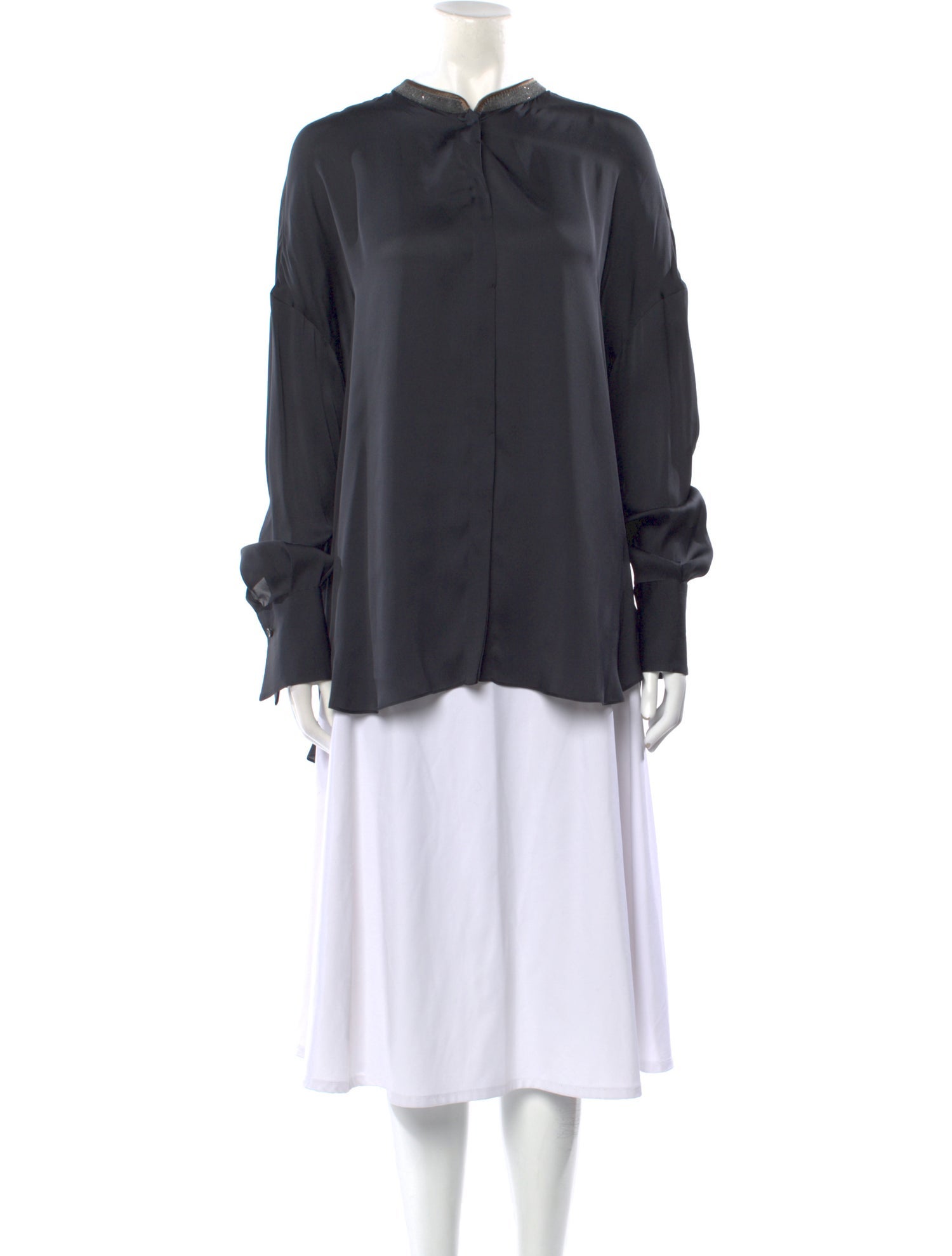Brunello Cucinelli Silk Mock Neck Blouse w/ Tags