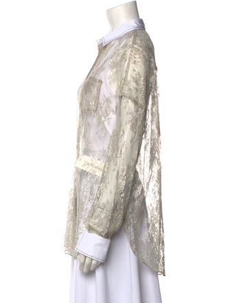 Brunello Cucinelli Lace Pattern Long Sleeve Button-Up Top