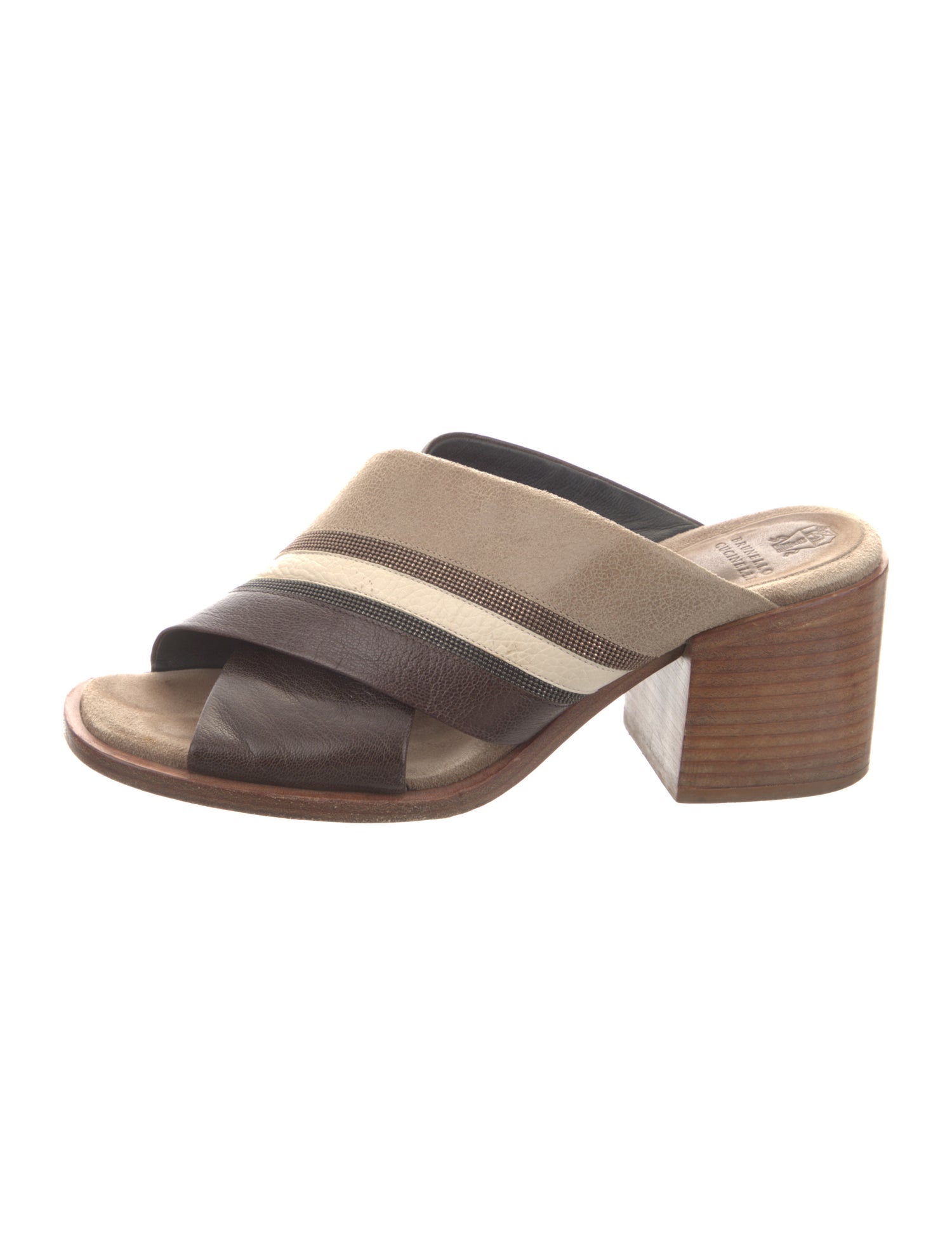 Brunello Cucinelli Monili Leather Slides