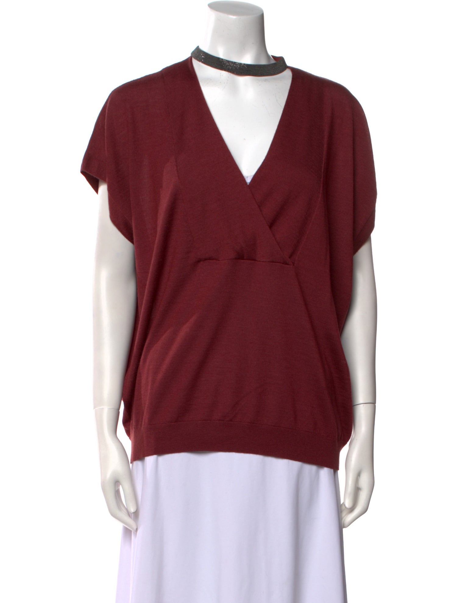 Brunello Cucinelli Cashmere Plunge Neckline Blouse w/ Tags