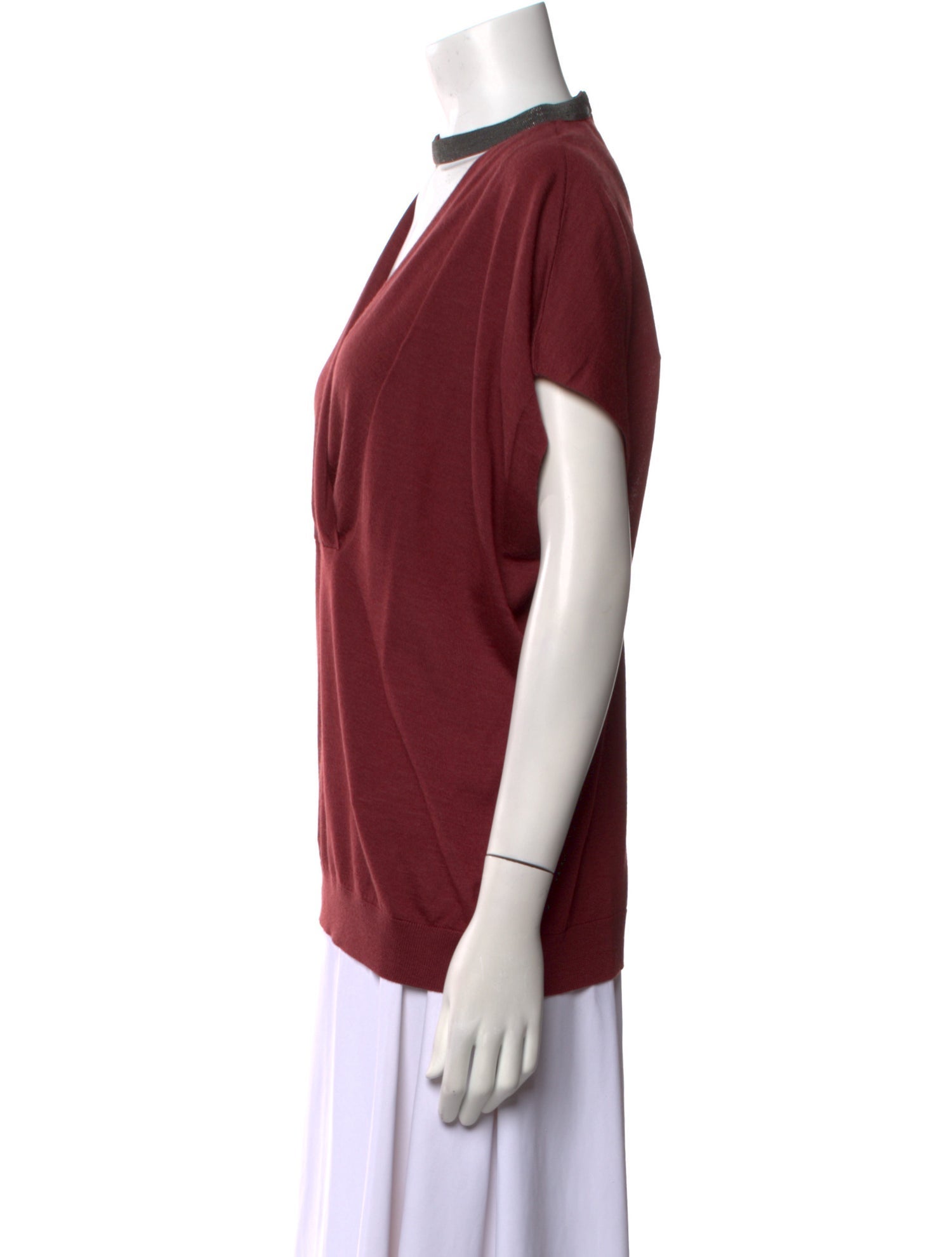 Brunello Cucinelli Cashmere Plunge Neckline Blouse w/ Tags