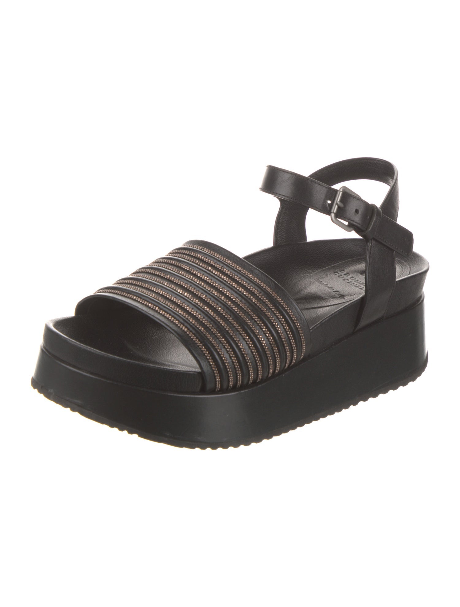 Brunello Cucinelli Monili Leather Slingback Sandals
