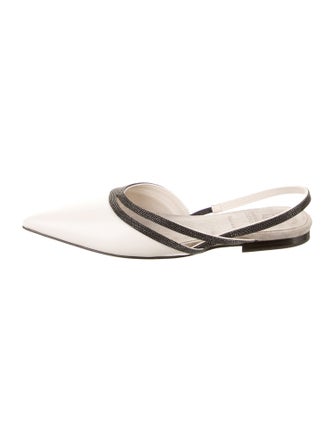 Brunello Cucinelli Leather Beaded Accents Slides
