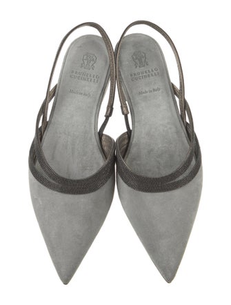 Brunello Cucinelli Suede Beaded Accents Slingback Sandals