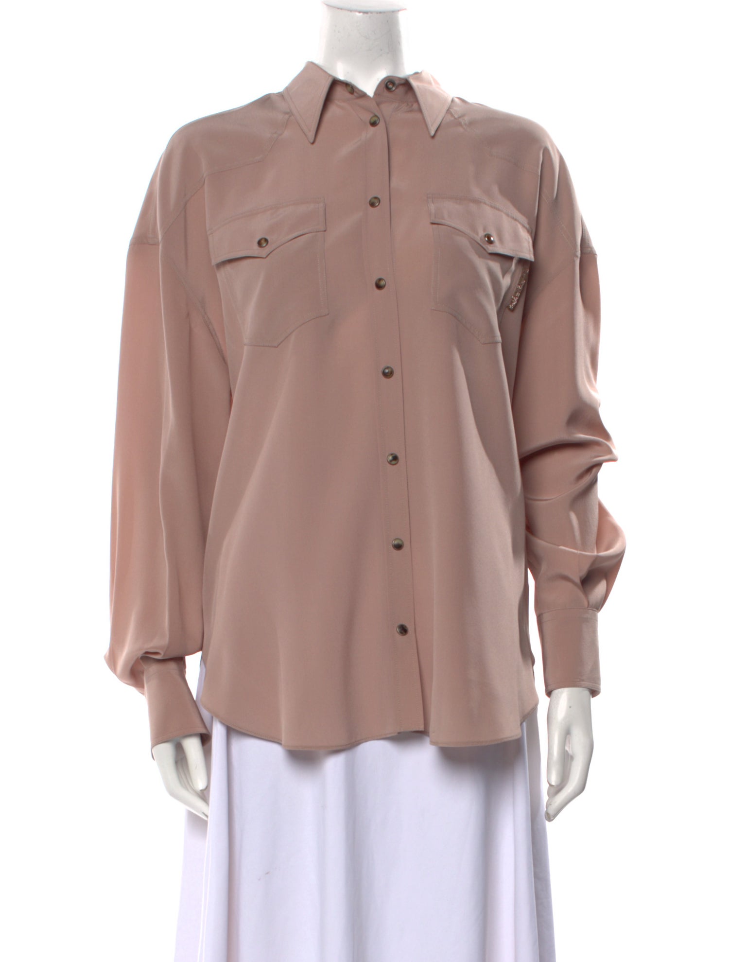 Brunello Cucinelli Silk Long Sleeve Button-Up Top w/ Tags