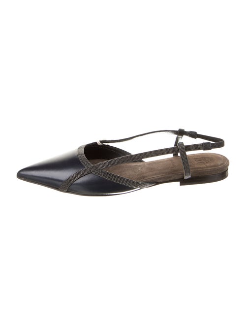Brunello Cucinelli Leather Beaded Accents Slingback Flats
