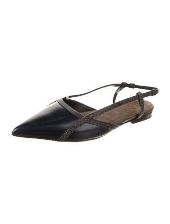Brunello Cucinelli Leather Beaded Accents Slingback Flats