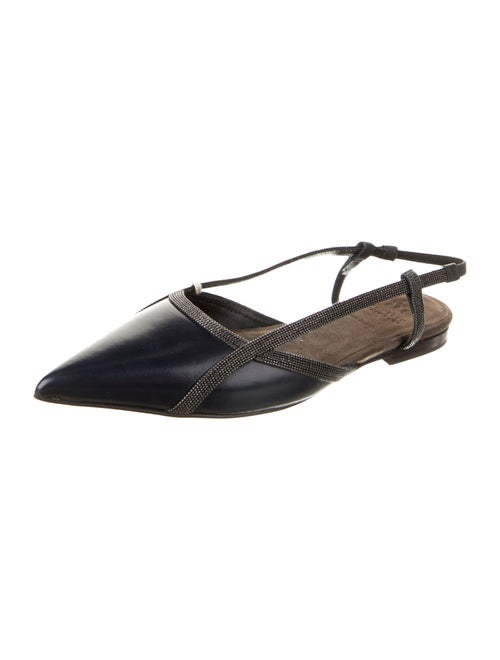 Brunello Cucinelli Leather Beaded Accents Slingback Flats