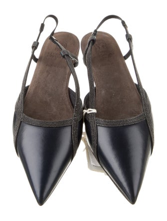 Brunello Cucinelli Leather Beaded Accents Slingback Flats