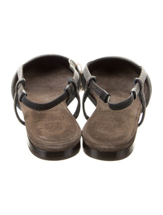 Brunello Cucinelli Leather Beaded Accents Slingback Flats