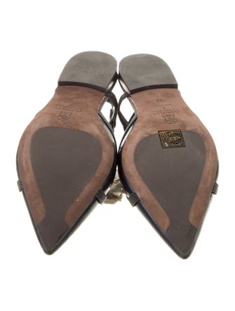 Brunello Cucinelli Leather Beaded Accents Slingback Flats