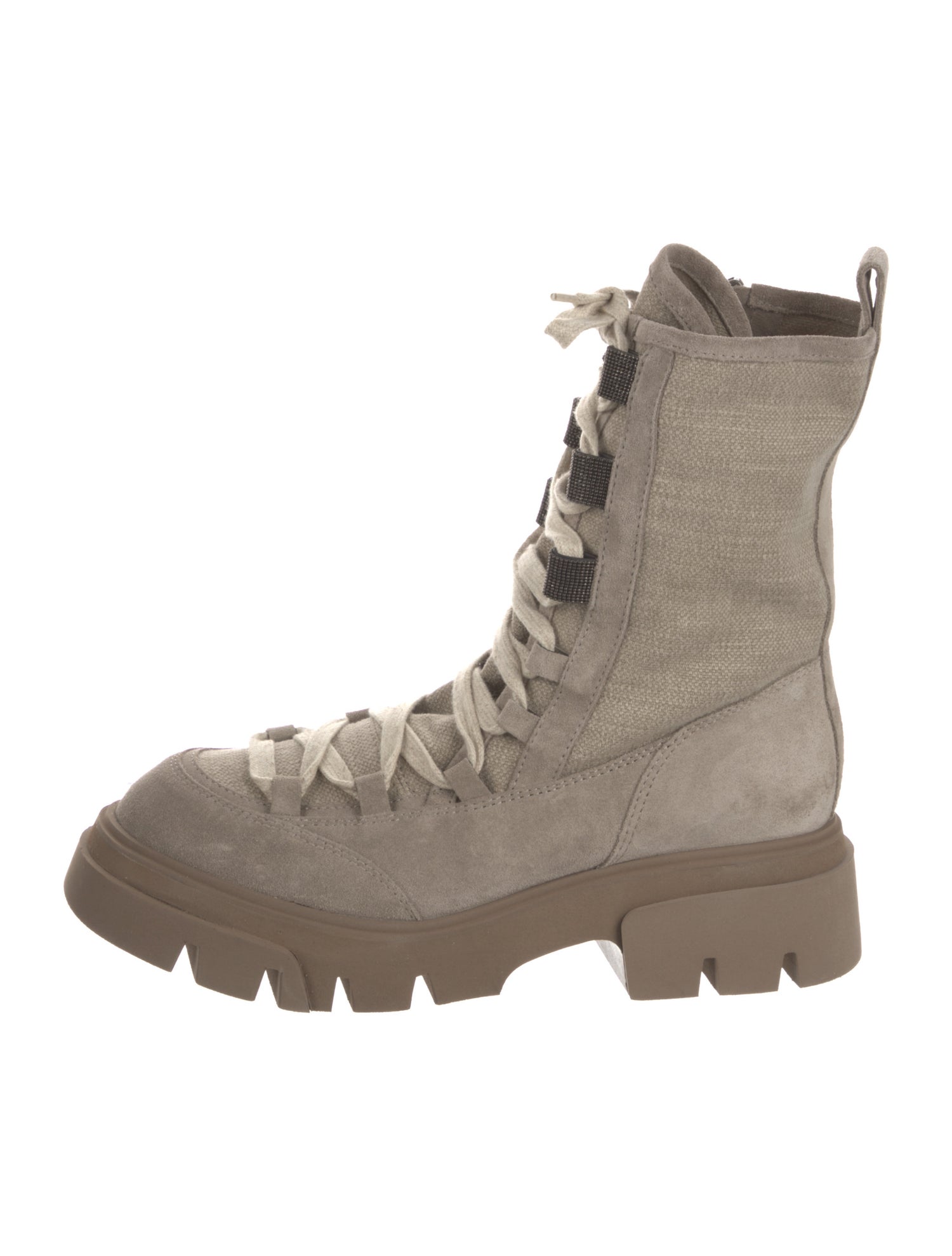 Brunello Cucinelli Suede Printed Combat Boots