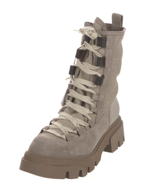 Brunello Cucinelli Suede Printed Combat Boots