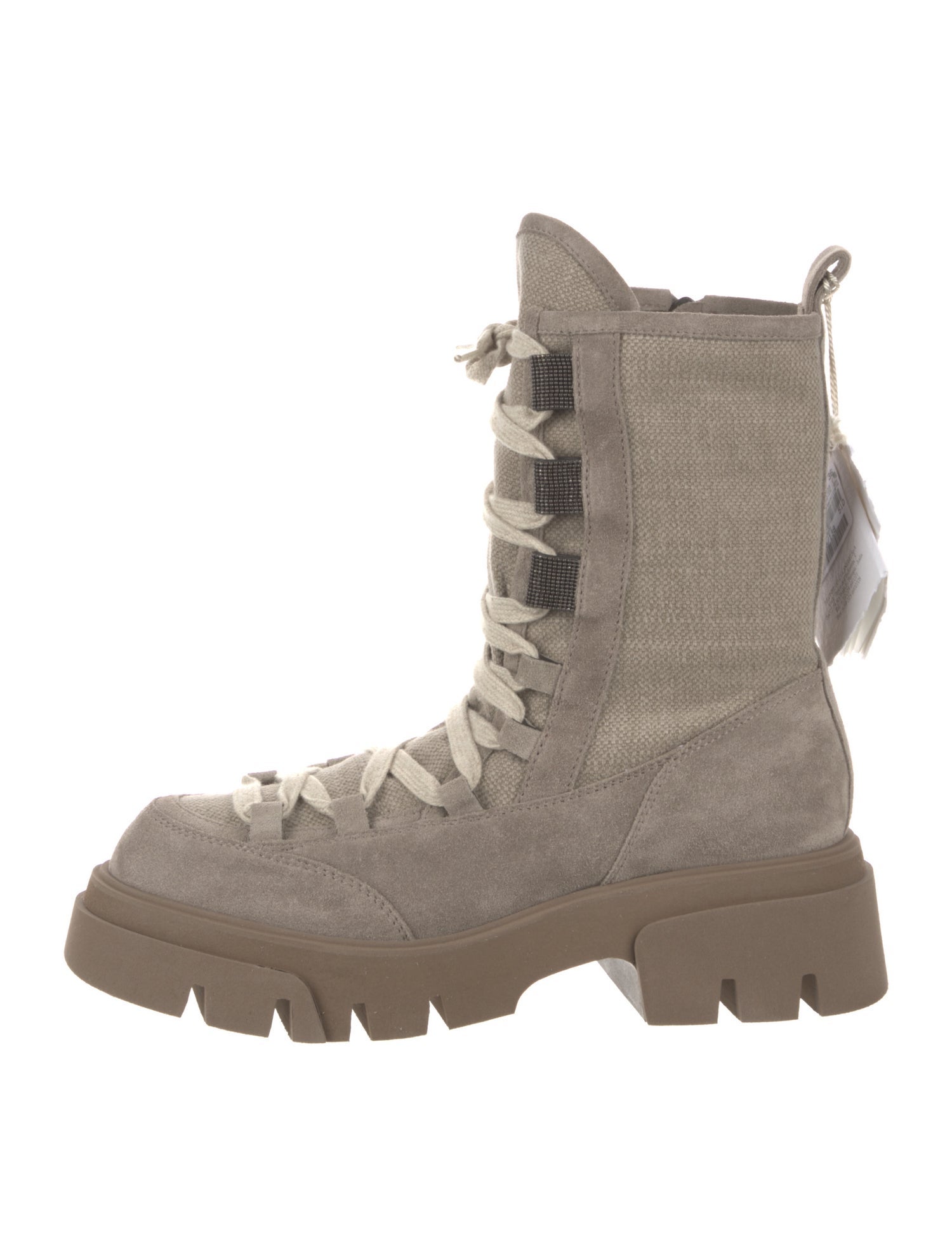 Brunello Cucinelli Suede Beaded Accents Combat Boots