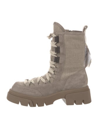 Brunello Cucinelli Suede Beaded Accents Combat Boots