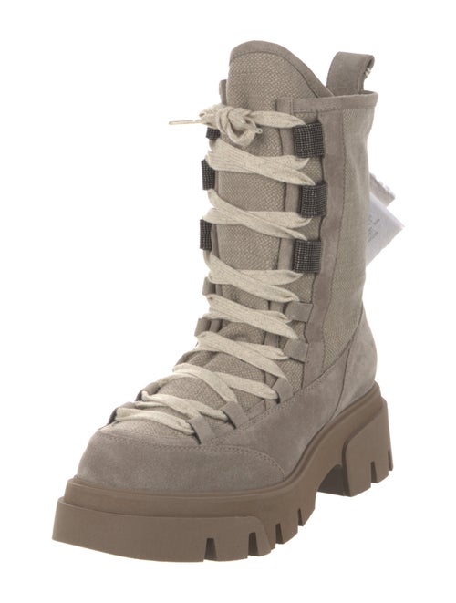 Brunello Cucinelli Suede Beaded Accents Combat Boots