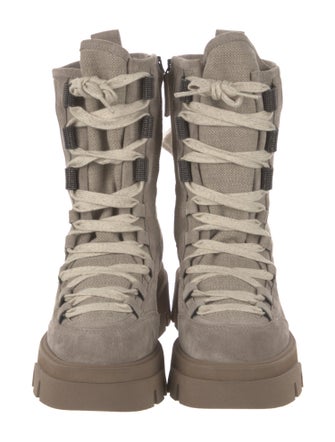 Brunello Cucinelli Suede Beaded Accents Combat Boots