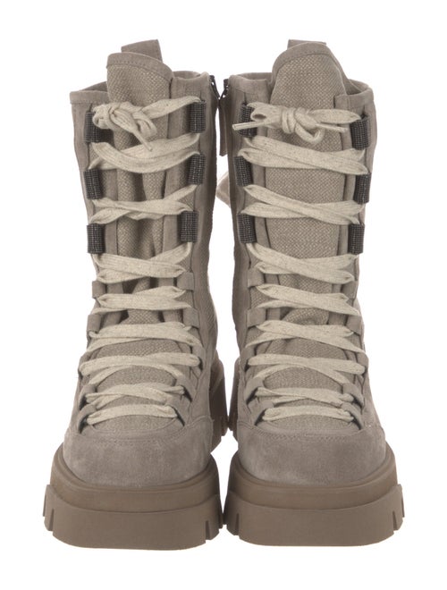 Brunello Cucinelli Suede Beaded Accents Combat Boots