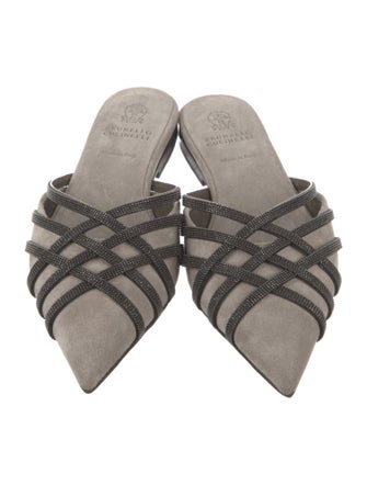 Brunello Cucinelli Suede Beaded Accents Mules