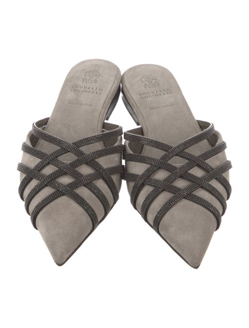 Brunello Cucinelli Suede Beaded Accents Mules