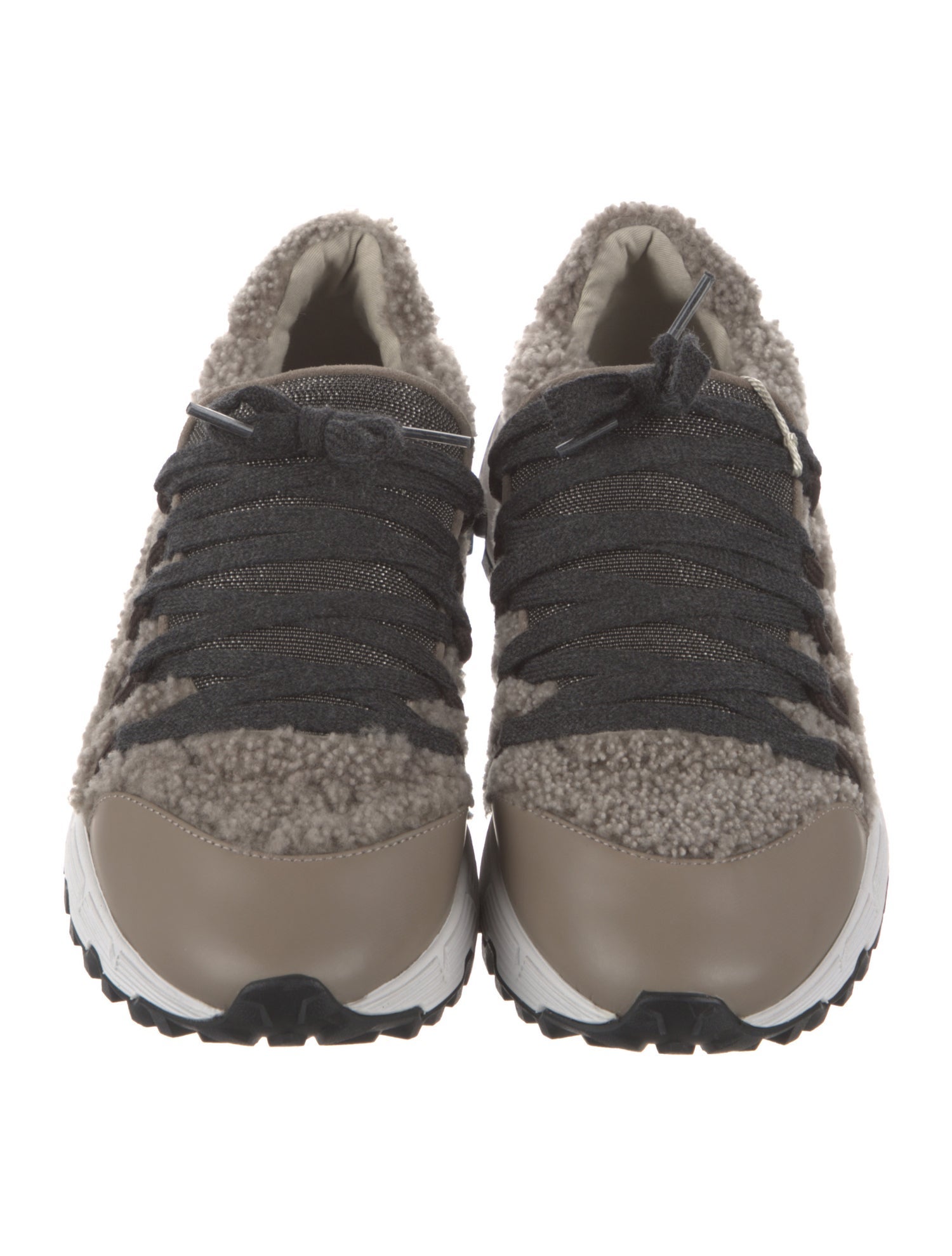 Brunello Cucinelli Shearling Glitter Accents Athletic Sneakers