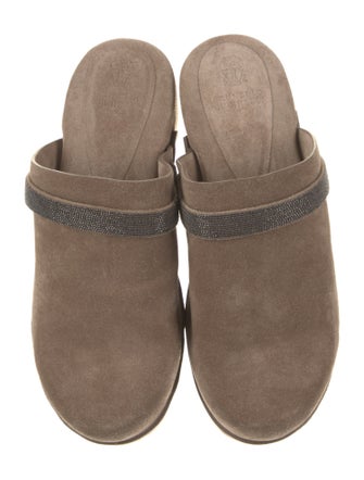 Brunello Cucinelli Suede Beaded Accents Mules