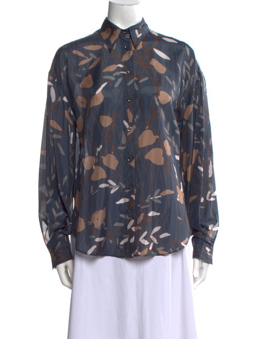 Brunello Cucinelli Silk Printed Button-Up Top