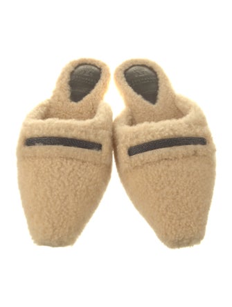 Brunello Cucinelli Faux Fur Beaded Accents Mules