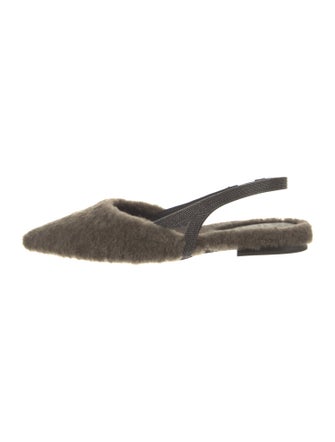 Brunello Cucinelli Faux Fur Beaded Accents Slingback Flats