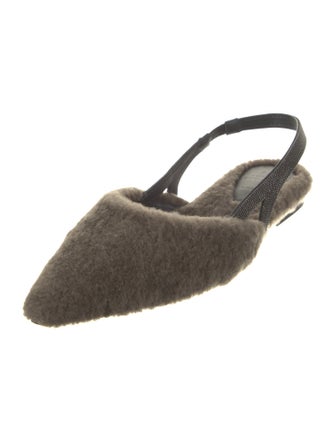 Brunello Cucinelli Faux Fur Beaded Accents Slingback Flats