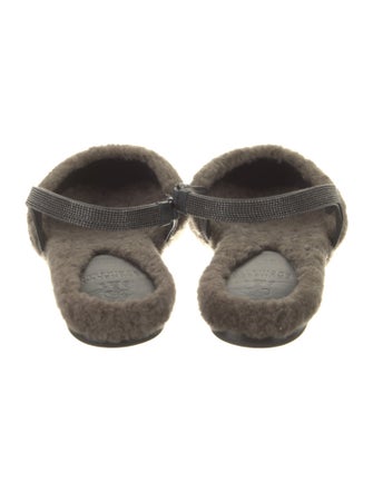 Brunello Cucinelli Faux Fur Beaded Accents Slingback Flats