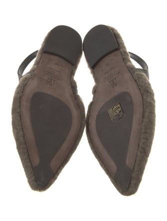 Brunello Cucinelli Faux Fur Beaded Accents Slingback Flats