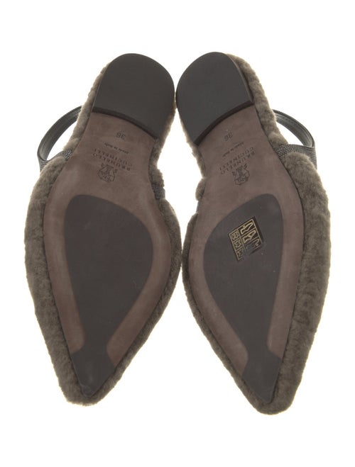 Brunello Cucinelli Faux Fur Beaded Accents Slingback Flats