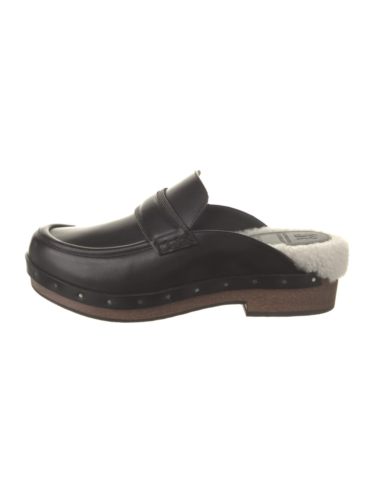 Brunello Cucinelli Leather Faux Fur Trim Mules