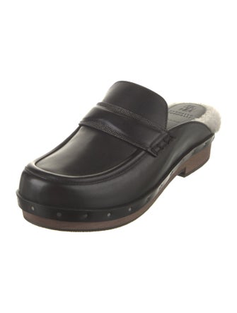 Brunello Cucinelli Leather Faux Fur Trim Mules