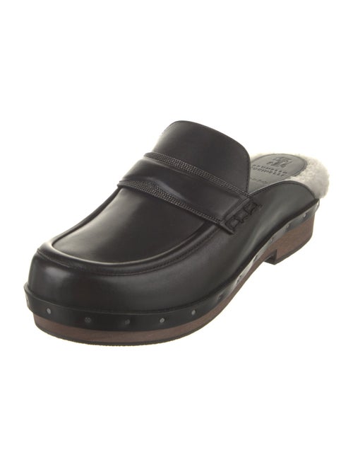 Brunello Cucinelli Leather Faux Fur Trim Mules